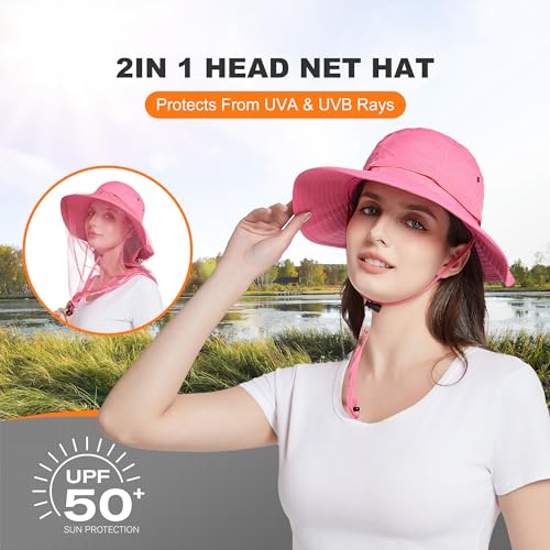 Image of Mosquito Head Net Hat - Bug Cap UPF 50+ Sun Protection with Hidden Netting for Beekeeping Hiking Women