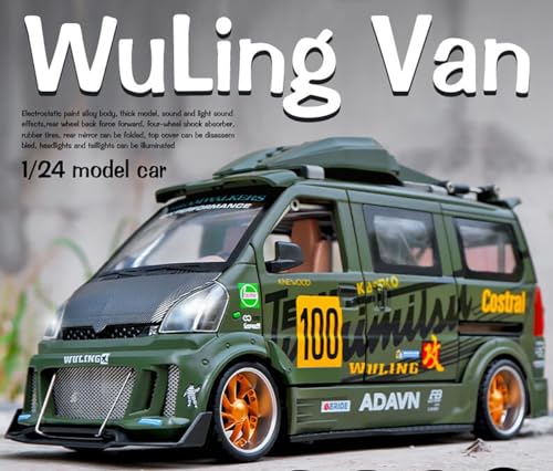 Image of Magicwand Die-Cast Zinc Alloy 1:24 Scale Wuling Track Sports VanLarge】 with 6 Openable Doors,Lights & Music & Steerable Front WheelsMilitary】Pack of 1】,multicolor