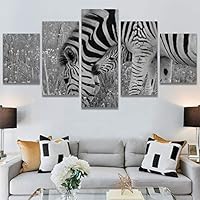 SIGNWIN 5 Panel Canvas Wall Art Animals Black and White Dramatic Duotone Expressionism Grey Modern Artwork for Home Decorations Ready to Hang - 60