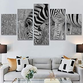 SIGNWIN 5 Panel Canvas Wall Art Animals Black...