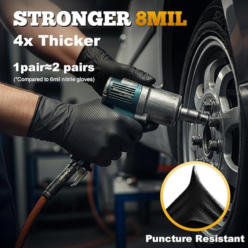 Image of TitanFlex Heavy Duty Black Industrial Nitrile Gloves with Raised Diamond Texture, Latex Free 8mil