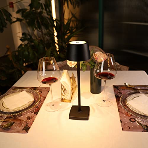 Seihoae Cordless Table Lamp, 5200Mah Rechargeable Battery, Ip54 Waterproof, All Aluminum Alloy, Touch Dimming, Warm Light, For Indoor Outdoor Restaurant Buffet Bar Coffee Shop, Black #TOP2