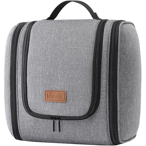 Lifewit Bolsa de Aseo de Colgar para Mujeres y Hombres, Grande Neceser Viaje de Maquillaje Transparente para Cosméticos, Viaje Vacaciones Accesorios para Envases para Productos Cuidado Piel, Gris