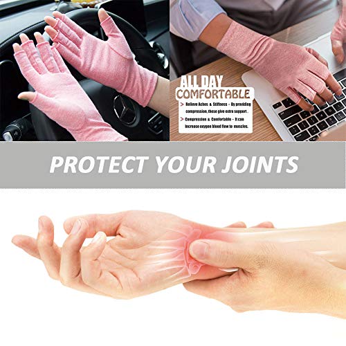 Pnrskter Arthritis Gloves,New Material, Compression for Arthritis Pain Relief Rheumatoid Osteoarthritis and Carpal Tunnel, Premium Compression & Fingerless Gloves (Pink, Large) - Thumbnail 3
