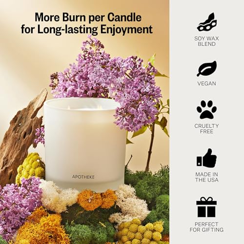 Image of APOTHEKE Luxury Scented 3-Wick Jar Candle, White Vetiver, 32 oz - Large - Eucalyptus, Lilac, Vetiver, Amber & Cedarwood Scent, Strong Fragrance, Aromatherapy, Long Lasting, Hand Poured in USA