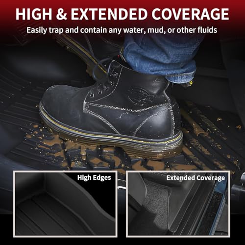 Image of LASFIT Floor Mats for Toyota Tundra 2014-2021 CrewMax Cab, All Weather Custom Fit Floor Liner for Tundra SR5 /TRD /Limited TPE Mats Front&Rear 2 Row Car Mats, Black