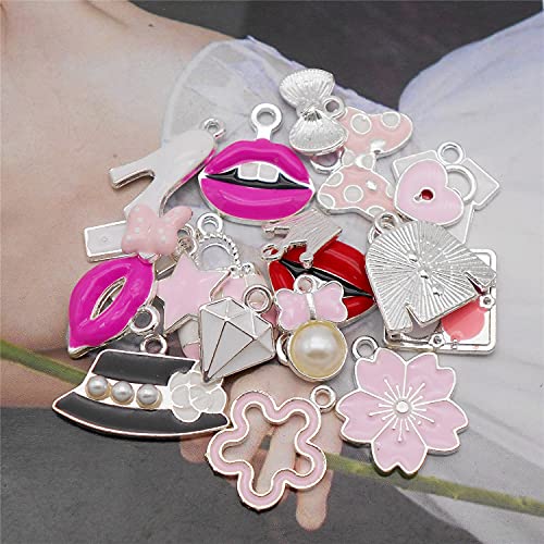 30Pcs Silver Pink Enamel Women Girl Fashion Lip Charms For Jewelry Bracelet Earring Making Diy Craft #TOP2