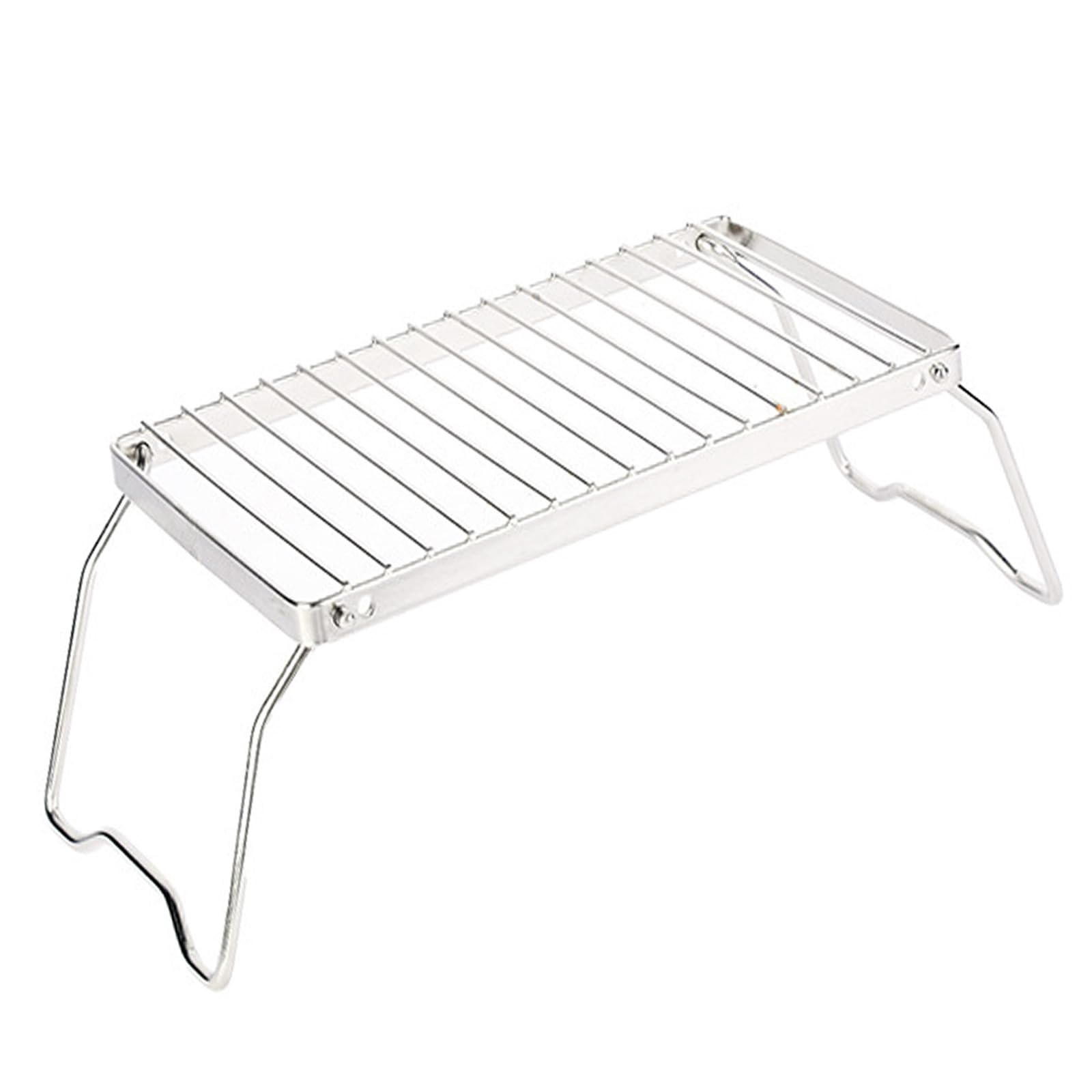 38x15CM Supports de cuisson pour feu de camp en acier inoxydable, Grille de camping portable avec hauteur réglable, Grille de feu de camp pliable pour les voyages en sac à dos