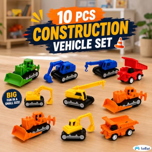 Image of FunBlast Pull Back Vehicles Toy Cars Playset - Set of 10, Construction Mini Power Friction Trucks for 3+ Years Old Kids (Pack of 10)