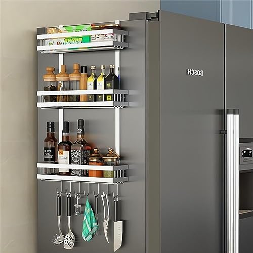 YYDSJFM Fridge Spice Rack Organizer,Fridge Side Shelf,Refrigerator Shelf Storage Non-Marking Installation Space-Saving for Small Kitchen Apartment (Silver)