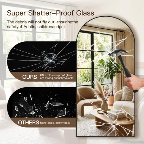 Image of 76 inchx35 inch Floor Mirror Full Length Arched Full Length Mirror Black