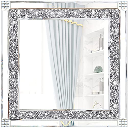 Zolapi Crystal Rhinestone Diamond Wall Mirror.brilliant Hand-Spliced Glass Mirror.accent Decorative Mirror For Hallway/Bathroom/Bedroom（20”X20”） #TOP7