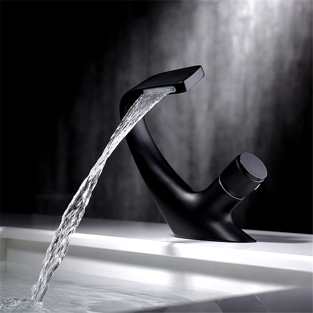 Grifos mezcladores de lavabo Tipo Cascada, monomando, de latón, con diseño único, para lavabo de baño, con Agua fría y Caliente, acabado cromado.