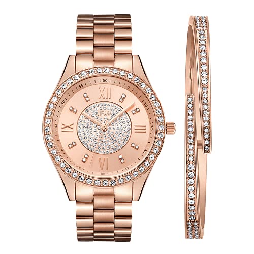 JBW Women's Mondrian Jewelry Set Diamond 37mm 18K Rose Gold Plated Bracelet & Case Quartz Watch J6303-SetC