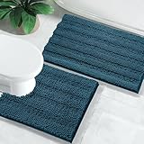 Yimobra Bathroom Rugs Sets 2 Piece, Soft Absorbent Chenille Bath Mat and U-Shaped Toilet Rug, Non Slip Machine Washable Quick Dry, Plush Shower Rugs for Bathroom Floor, 24'x17'+24'x20', Peacock Blue