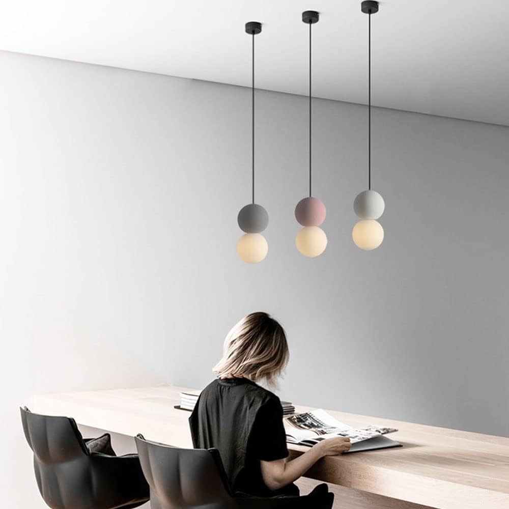 Simplicity Double Sphere Pendant Light Creative Cement Hanging Light for Cafe Over Sink Adjustable Cord Hanging Lamp for Kitchen Island Living Room Dinning Room Farmhouse (Color : Gray_Warm li