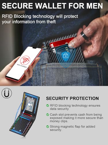 Image of Wallet for Men Slim Leather Wallets for 13-17 Cards, RFID Blocking Thin Card Holder Wallet with ID Window & Large Capacity Cash Slot, Minimalist Bifold Small Wallet for Front Pocket, Gift for Men