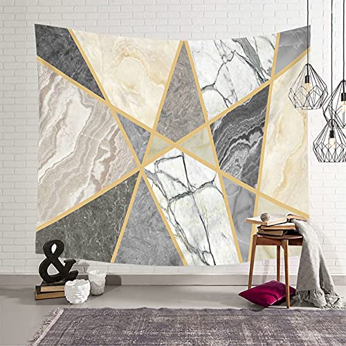 Tapiz decorativo para pared KnSam 150x130, decoración geométrica en poliéster gris y amarillo