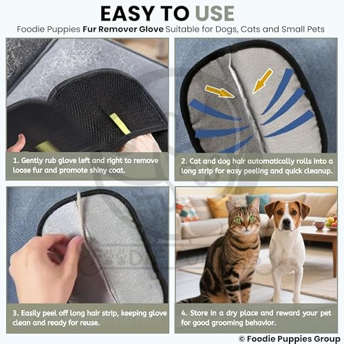 Image of Foodie Puppies Pet Hair Removal Glove for Dogs & Cats (Fur Remover Mitt) | Washable & Reusable Electrostatic Hair Catcher for Clothes, Car, Carpet, Bed & Furniture | Removes Loose Hair (23.5 x 17.5cm)