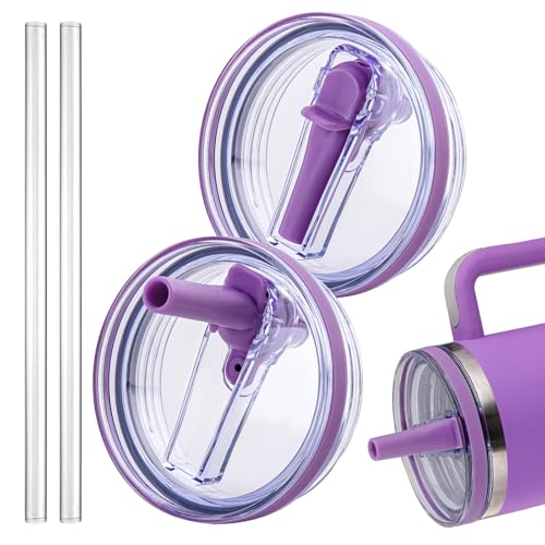 Image of Replacement Lid for Stanley 40 oz and 64 oz Tumbler.Leakproof Flip Straw Lid Fit Stanley Cup Quencher H2.0 40 oz /64 oz and Stanley ProTour 40oz /64oz Tumbler.(Lilac,2-Pack)