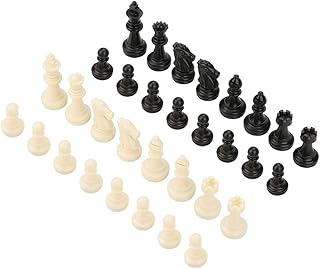 32pcs Standard Chess Pieces Plastic Chess Board Game Replacement Accessories for Entertainment or Tournament Black White Chessmen, No Board