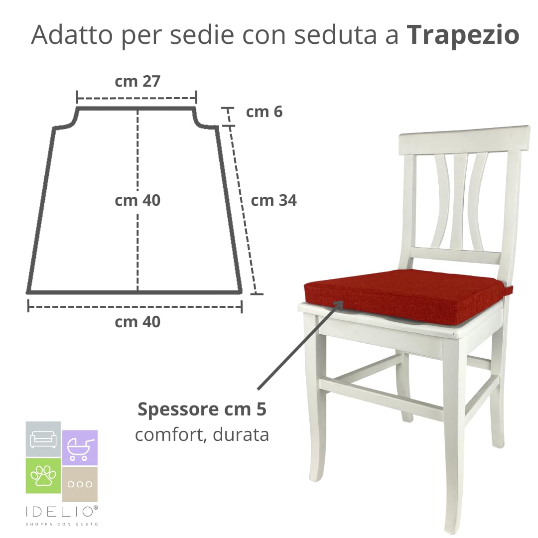 Set Cuscini Saturno Set 4 Cuscini Trapezoidali Saturno | Per Sedie Trapezio | 40x27x5 Cm | Imbottitura Poliuretano | Grigio Cuscini Sfoderabili Made Italy