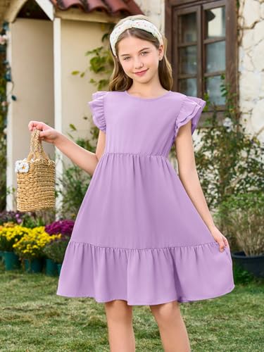 Haloumoning Girls Dresses Kids Summer Double Layer Ruffle Sleeve Dress 5-14 Years - Image 4