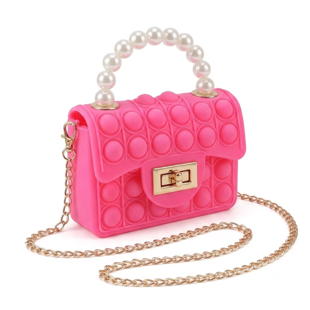 Kids Pop It Fidget Purse Silicone Push Bubble Sling Bag with Pearl Handle & Chain Strap | Cute Mini Handbag for Girls | Party Gift Toy & Stylish Shoulder Bag-image-16