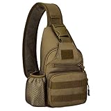 HUNTVP Small Tactical Sling Chest Pack Bag Molle Daypack Backpack Military Crossbody(Type2-Coyote Br