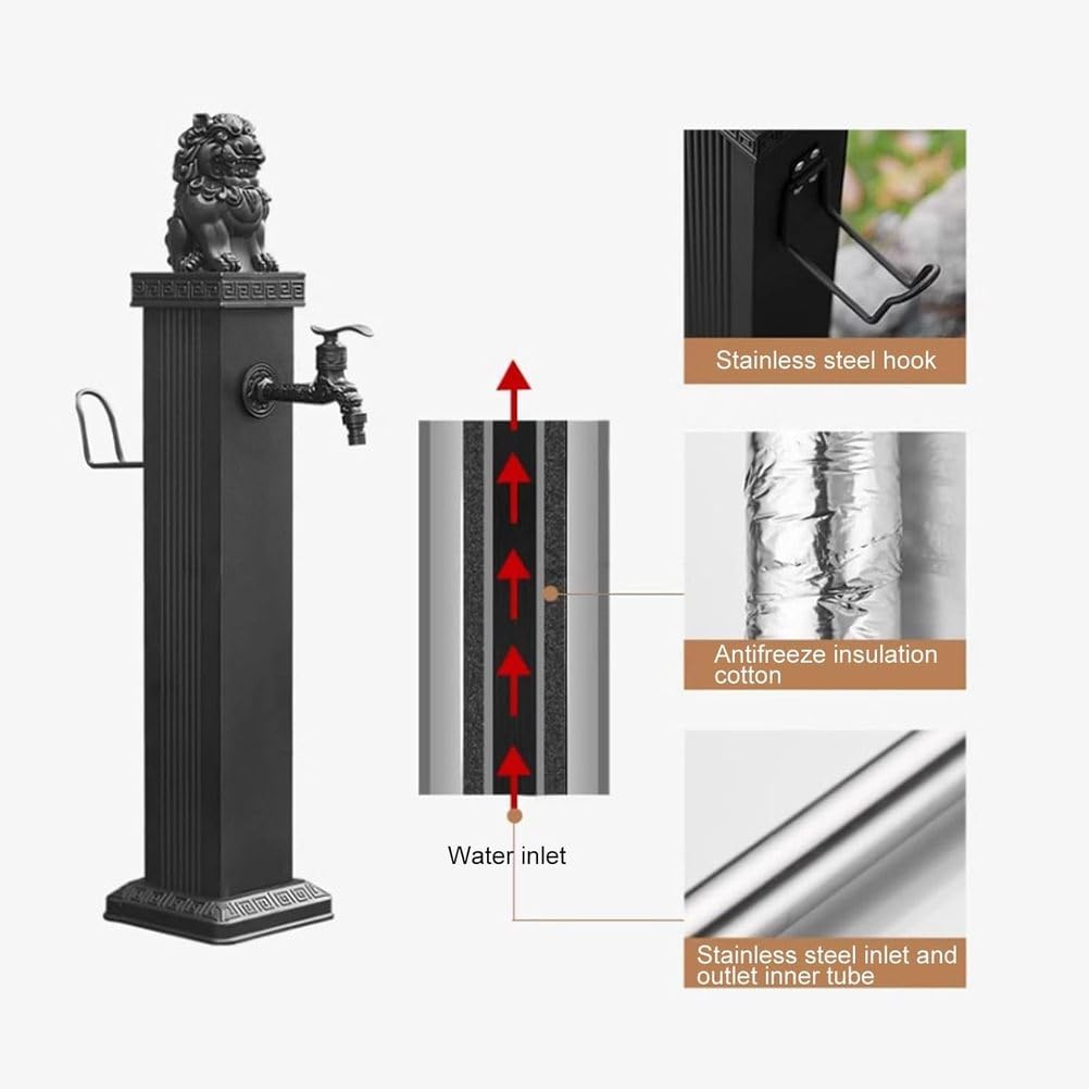 Columna de Agua para Grifo, 76 cm, Grifo de jardín con Columna de Agua para Exteriores con Soporte para Manguera - Elemento Decorativo de Agua, Fuente y Boca de Incendios para riego de jardí