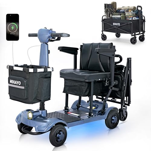 MIHAYO 4 Wheel Mobility Scooter for Seniors&Adults- 24 Miles Range, Foldable Powered Electric Wheelchair Device w/Dual 288WH Batteries, 112 L Basket, 280 lb Capacity, Compact, Blue