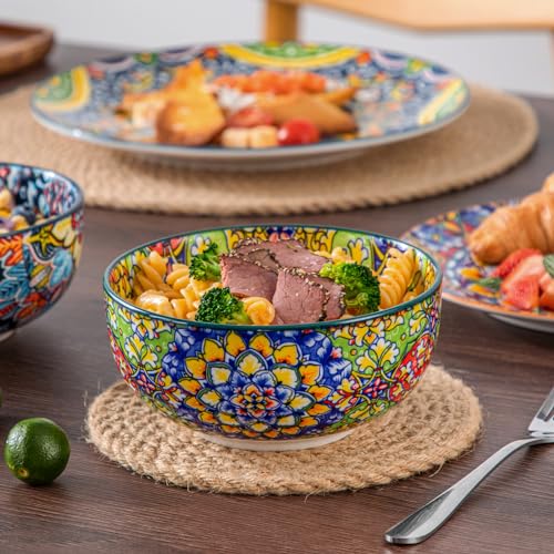 Image of vancasso 12 Pieces Dinnerware Sets, Plates and Bowls Set, Porcelain Dishes Set for 4, Microwave and Dishwasher Safe, Scratch Resistant, Bohemian Style Dining Ware Service for 4, Series SIMI