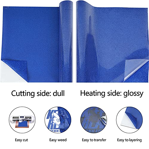 Image of guangyintong Glitter Blue Heat Transfer Vinyl HTV Rolls, 12 inch x 8ft Iron on Vinyl for T-Shirts Glitter Blue HTV Vinyl for All Cutter Machines Easy to Cut & Weed for Heat Vinyl Design
