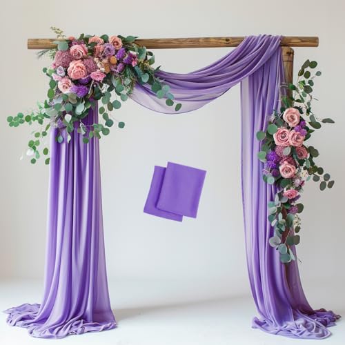 Xiomot Wedding Arch Draping Fabric 2 Panels Lavender Purple Sheer Backdrop