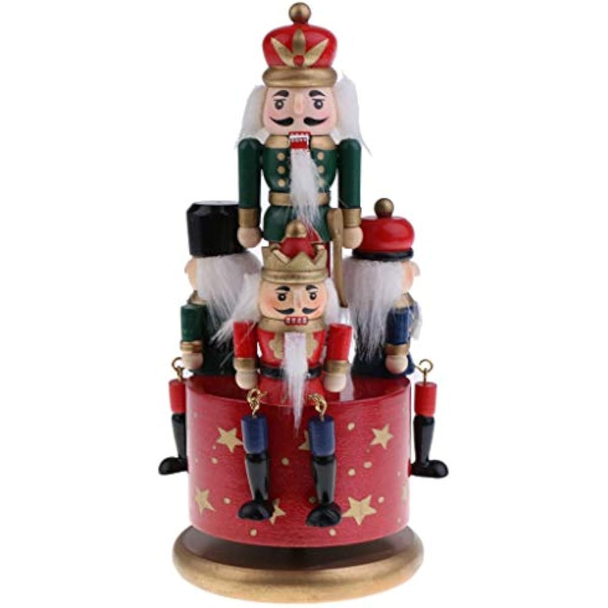 Zhangjjjjjjj Girls Multicolor Christmas Nutcracker Music Box, Soldier Puppet Figures Ornament Traditional Wood Wind Up Musical Box, With And Round Base, Red