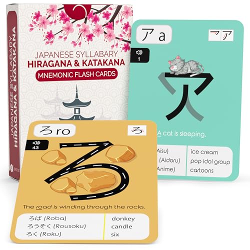 Japanese Hiragana & Katakana Flash Cards with Audio – Learn Japanese Alphabet with Mnemonics – Study Aid for Beginners, Students, Teachers,...
