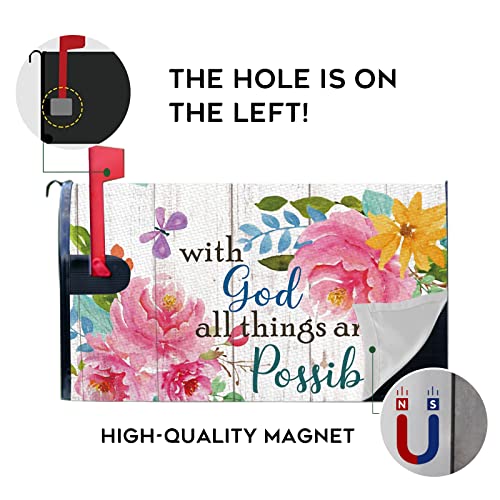 Image of Spring Summer with God All Things are Possible Mailbox Cover Magnetic Standard Size 20.5 inchx18 inch, Religious Peony Flower Post Letter Box Wrap Decor Inspirational Outdoor Garden Yard Decoration