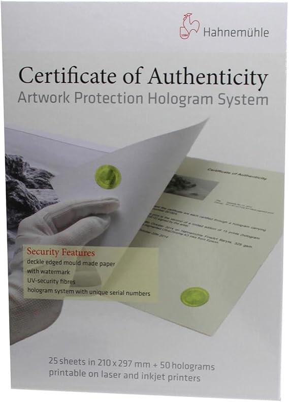 Hahnemuhle Certificate of Authenticity & Hologram System 25 Certificates 50 Holograms