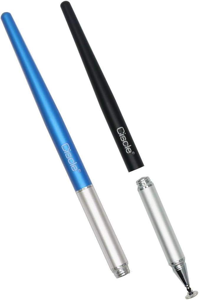 Ciscle Disc Stylus 2 Pack Precise Disc Styli with 4 Replacement Disc Tips for Capacitive Touch Screen Tablets, Phones, Samsung Galaxy Note /Tab and More (Black+Blue)