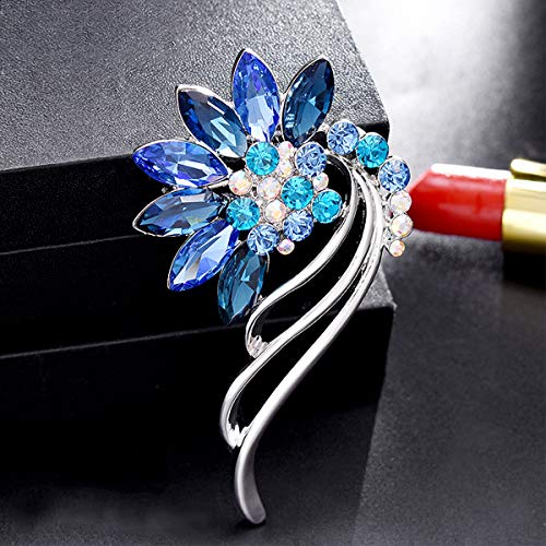 Merdia Created Crystal Brooches For Women Floral Flower Wedding Brooch Pin- Blue #TOP1