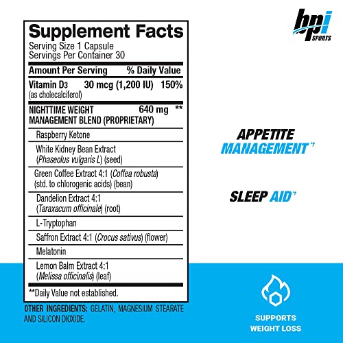 Bpi Sports Nite Burn – Nighttime Fat Burner & Sleep Support – Keto-Friendly – Weight Loss, Burn Fat, Relaxation, Boost Metabolism – 30 Servings – 640Mg, Capsule #TOP5