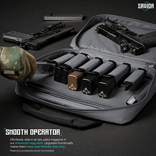 Savior Equipment Specialist Series Tactical Double Scoped Handgun Firearm Case Pistol Bag For Outdoor Hunting Shooting Range, Lockable Compartment, Additional Magazine Storage Slots, Sw Gray #TOP3