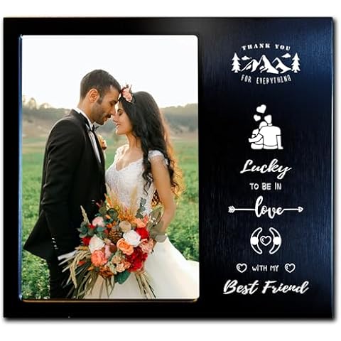 JOEZITON Lucky to be in Love with my Best Friend, Cool Engagement Gift, Couples Unique Gifts, Wedding Birthday Anniversary Romantic Love Picture Frame 4x6 Inch Gifts for him her (Black) Cover
