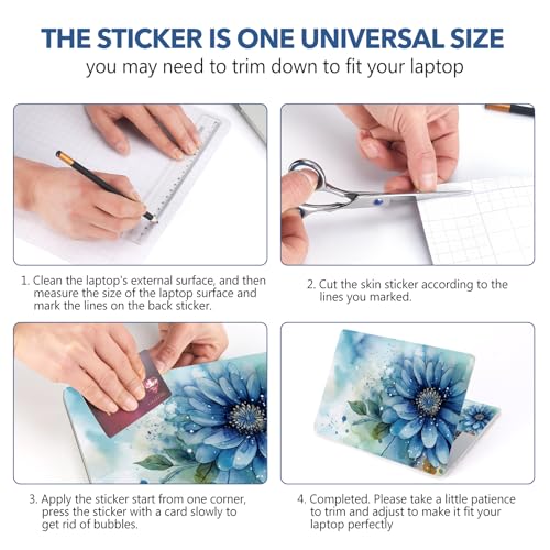 Sticker ordinateur portable 17 pouces fleur bleue anti-rayures