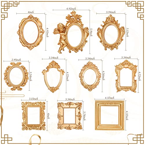 Yulejo 10 Pcs Vintage Resin Picture Frame Antique Photo Frame Vintage Collage Frame Mini Oval Rectangle Frames Wall Hanging Frames For Diy Jewelry Display Home Decor, Without Glass Or Backing (Gold) #TOP2