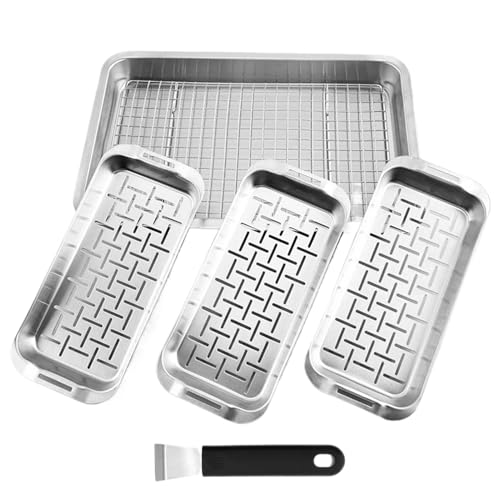 Grilling Vegetable Basket - Barbecue Cooking Basket Set | Rectangular Shape With Low Edge And Flat Bottom For Shrimp, Vegetables, Meats - Ideal For Beach, Picnic, Family Dining & C