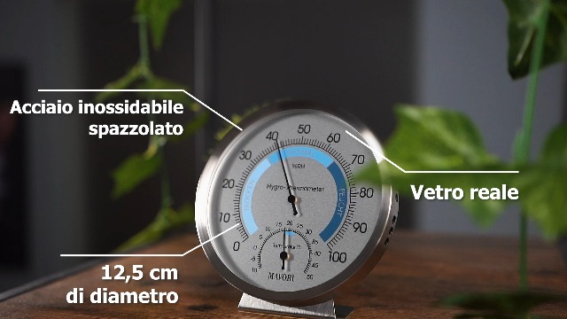 Termoigrometro Analogico Mavori In Acciaio - Misuratore Umidità E Temperatura Interno Ø12,5cm Senza Batterie - Foto 12