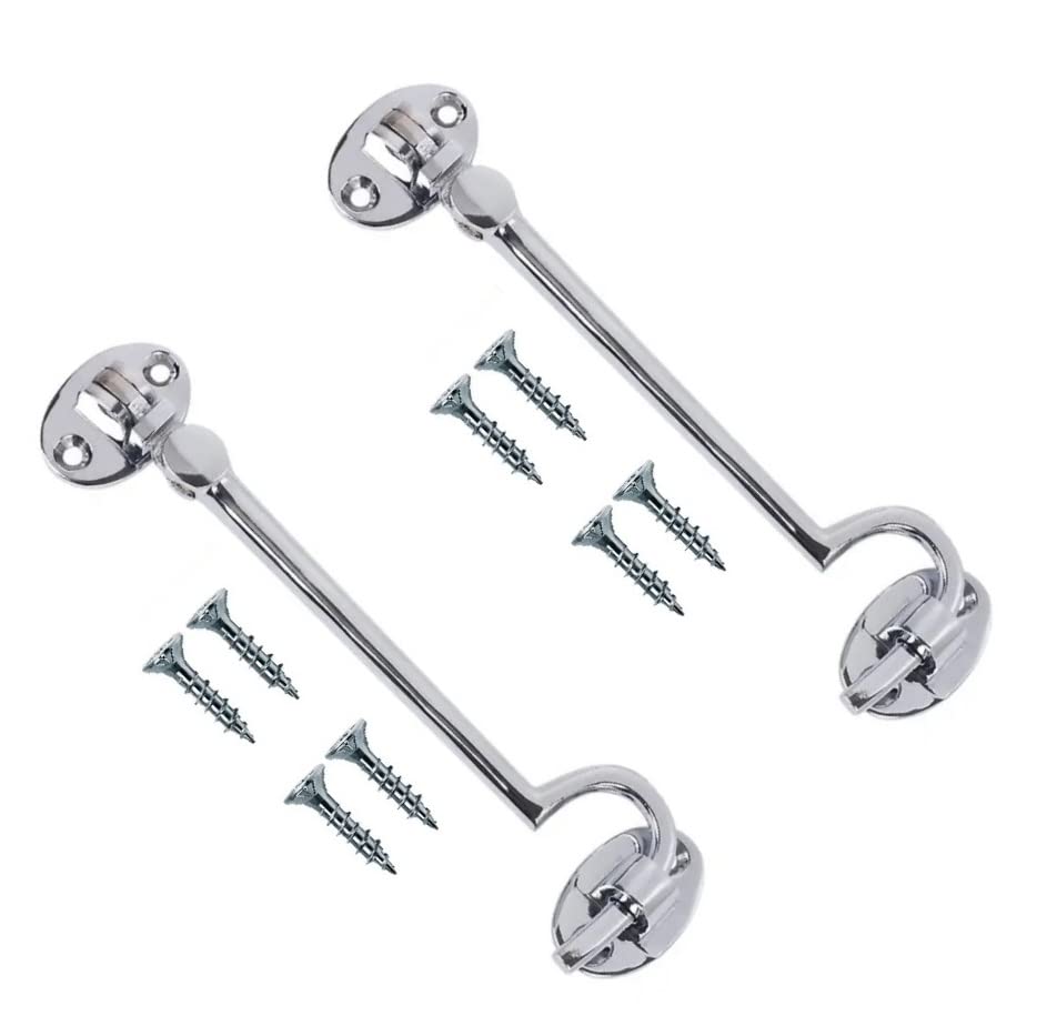 TERF® 150mm Heavy Duty Polished Chrome Cabin Door Hook and Eye Lock 150mm (6 inch) Cabinet Latch including Fixing Screw For Door Gate Window Closet Shed Latch