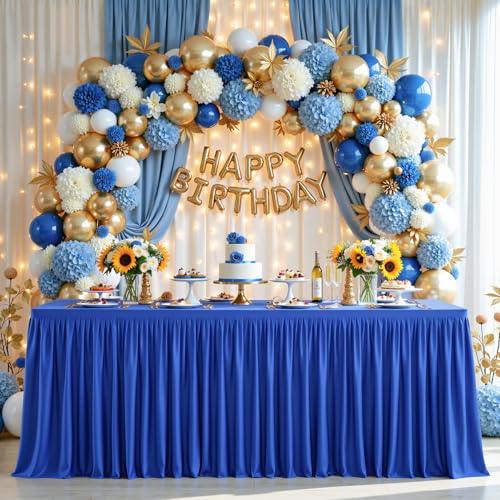 Party Talk Royal Blue Polyester Table Clothes for 6 Foot Rectangle Tables, Wrinkle Free Fitted Table Cover 6ft Stretch Tablecloths with Skirt for Parties Weddings Birthday Banquet Baby Shower by Party Talk - Used condition - US$22.77