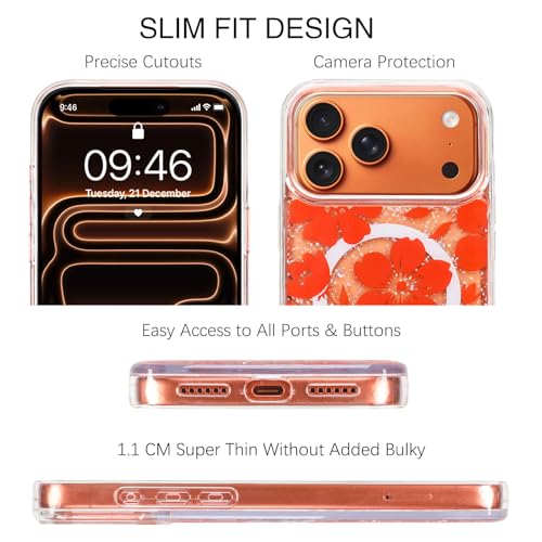TEAUGHT Compatible with iPhone 17 Pro Case Cute Pattern Orange Flowers Print by TEAUGHT - Used condition - Image 2
